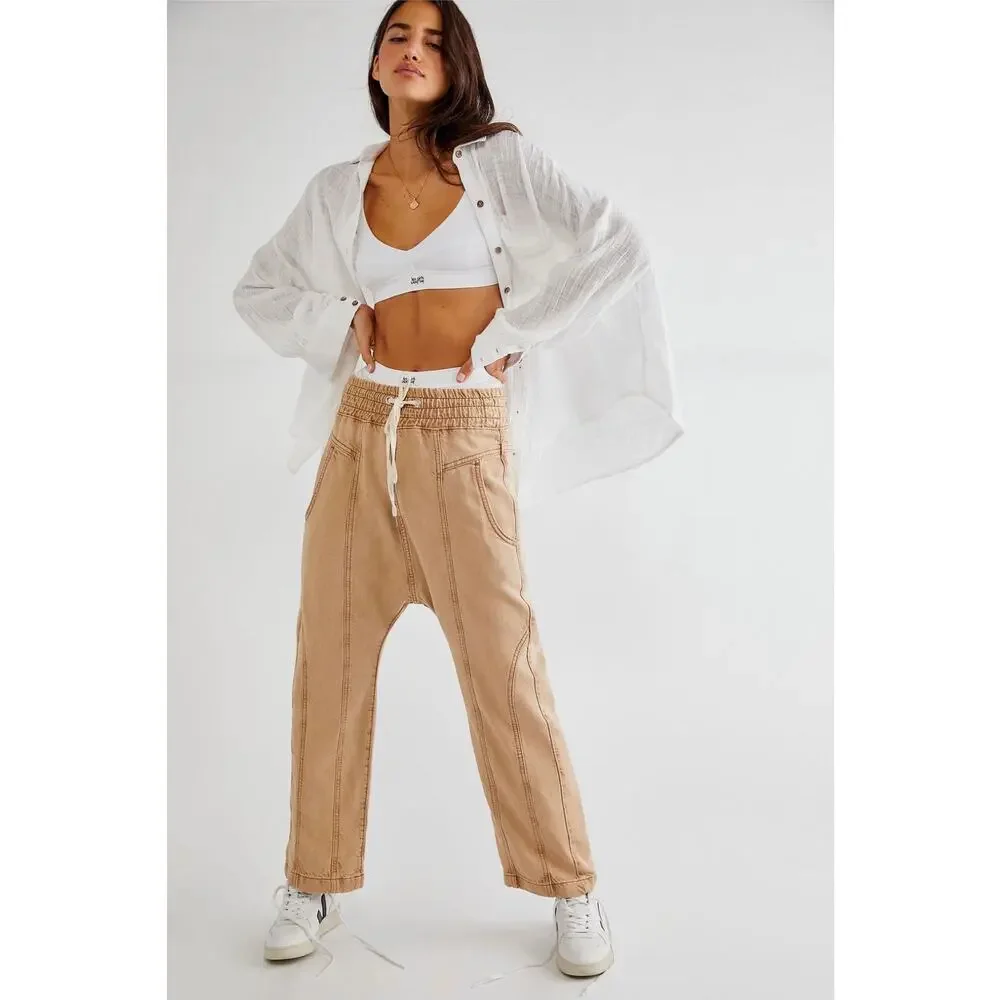 Free People We The Free Arcadia Denim Harem Pants Tan Camel Cropped X-Small